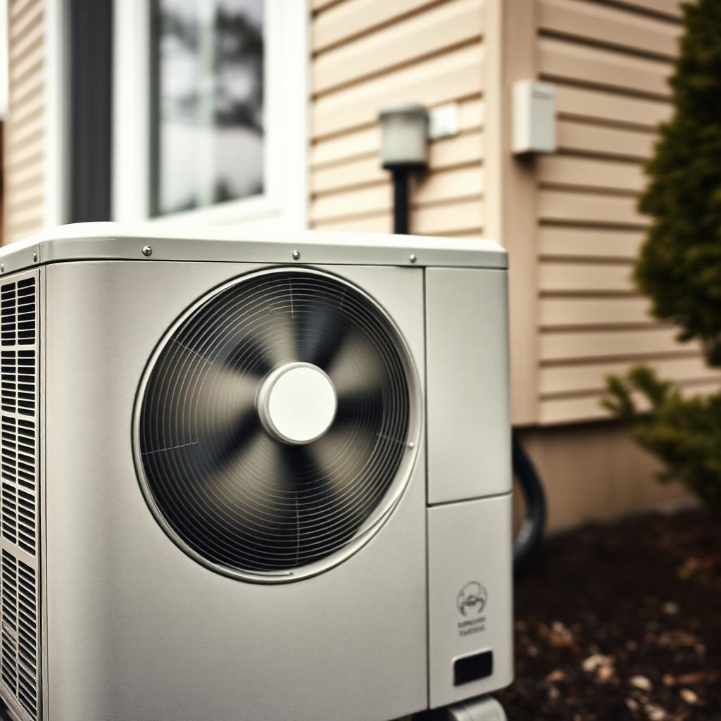 Unité de climatisation extérieure en marche à côté d'une maison